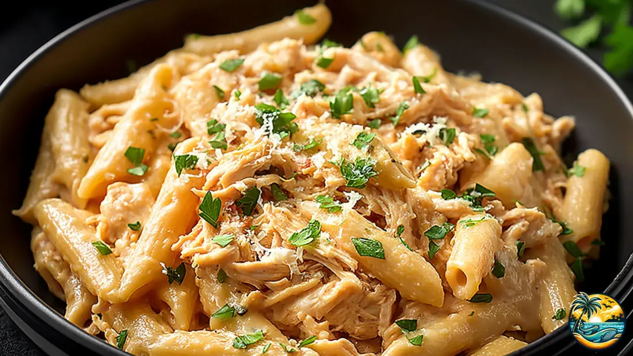Slow Cooker Garlic Chicken Parmesan Pasta
